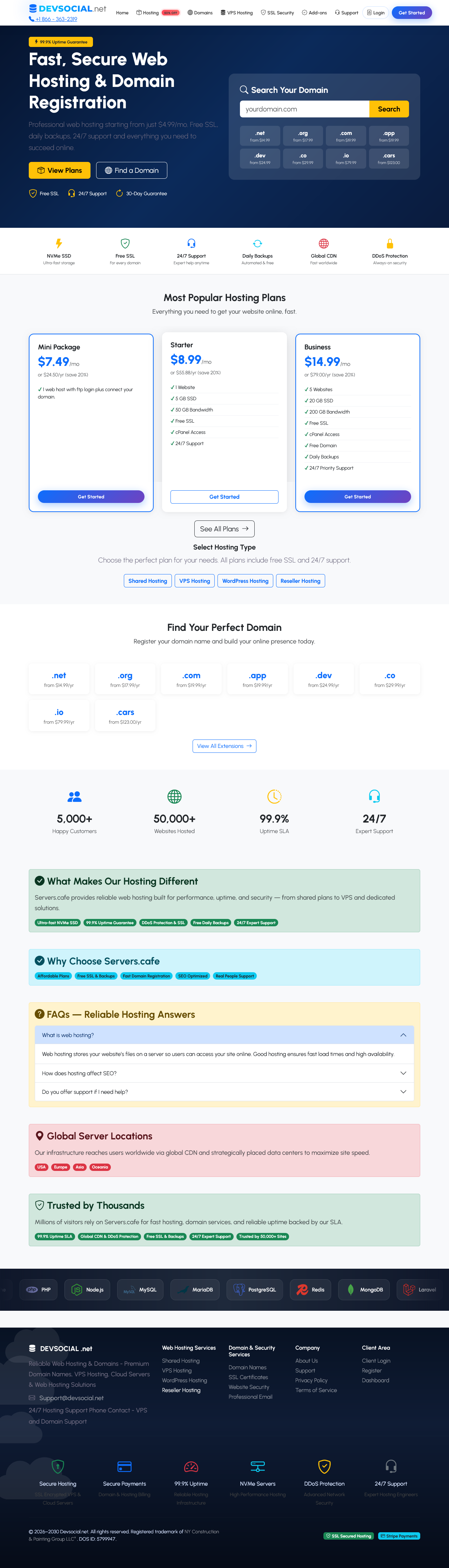 DevSocial | Fast, Secure Web Hosting & Domain Registration screenshot